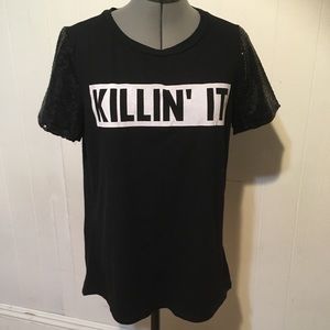 NWOT  hyssop black  short sequins on a sleeve top M.